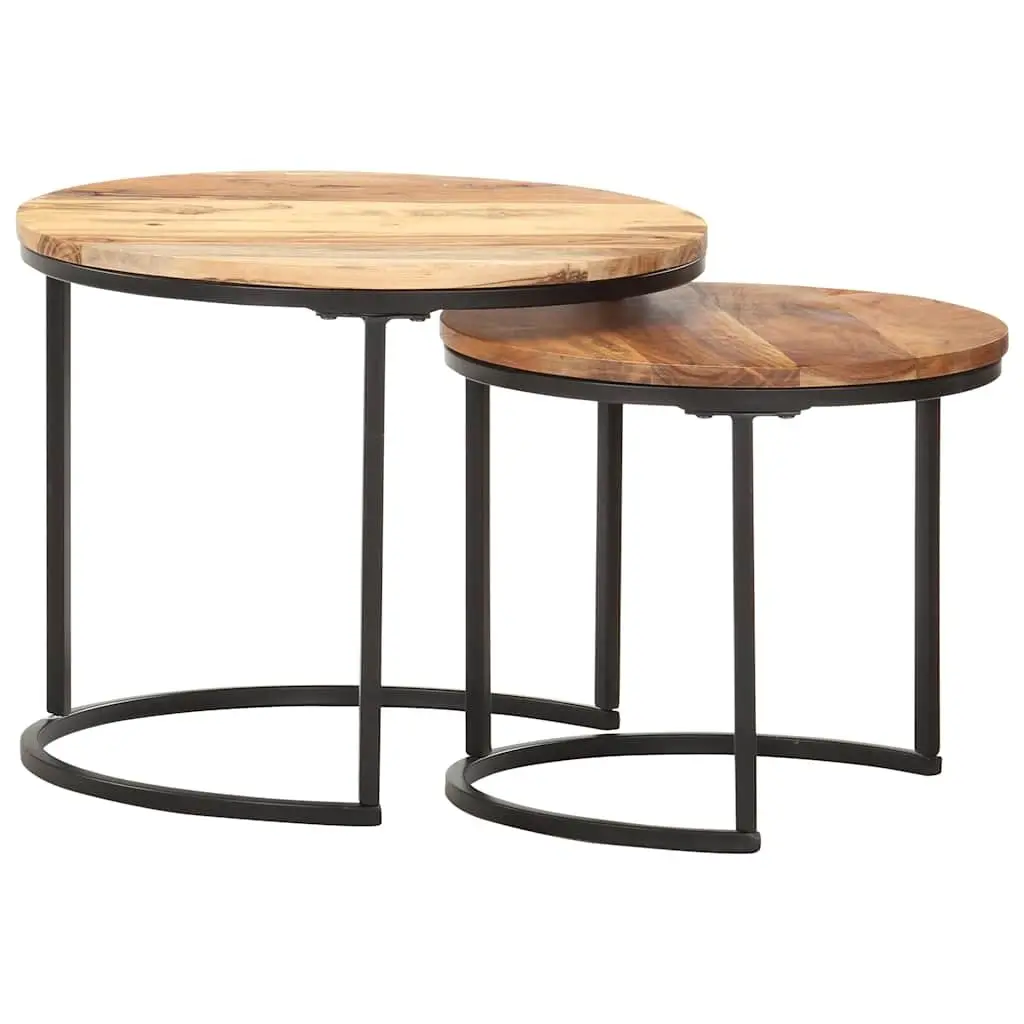 Nesting Tables 2 pcs Solid Wood Acacia Brown Coffee Side Tables Living Room