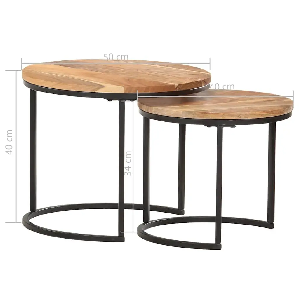 Nesting Tables 2 pcs Solid Wood Acacia Brown Coffee Side Tables Living Room