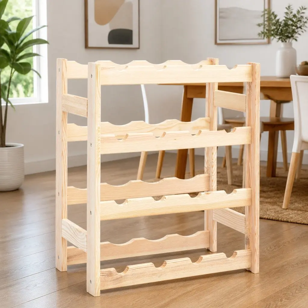 Wine Rack for 16 Bottles Solid Wood Storage Display Holder Shelf Decor