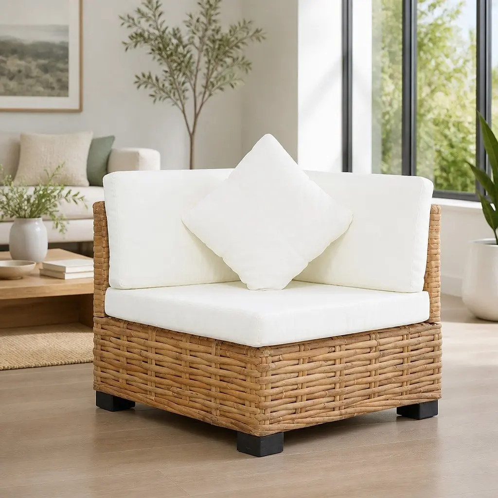 Corner Sofa Outdoor Sectional with Cushions Natural Rattan Brown Garden Seating