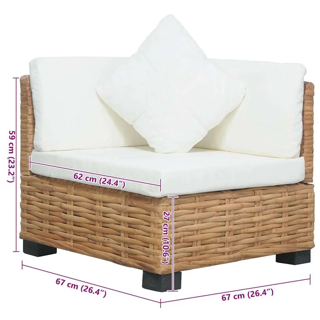 Corner Sofa Outdoor Sectional with Cushions Natural Rattan Brown Garden Seating