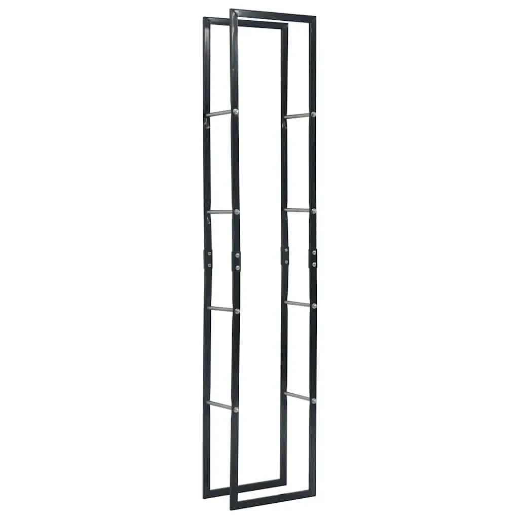 Steel Log Holder Black Rectangular Firewood Storage for Fireplace and Wood Stove