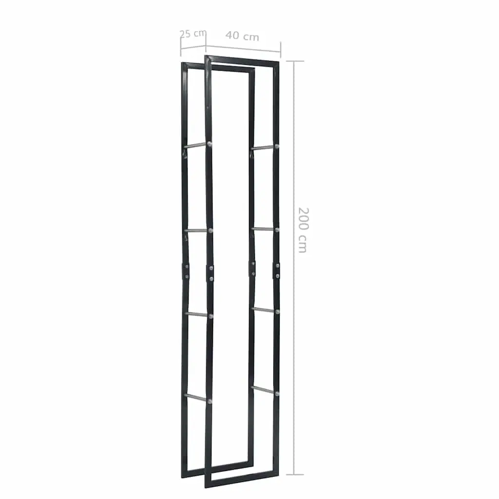 Steel Log Holder Black Rectangular Firewood Storage for Fireplace and Wood Stove