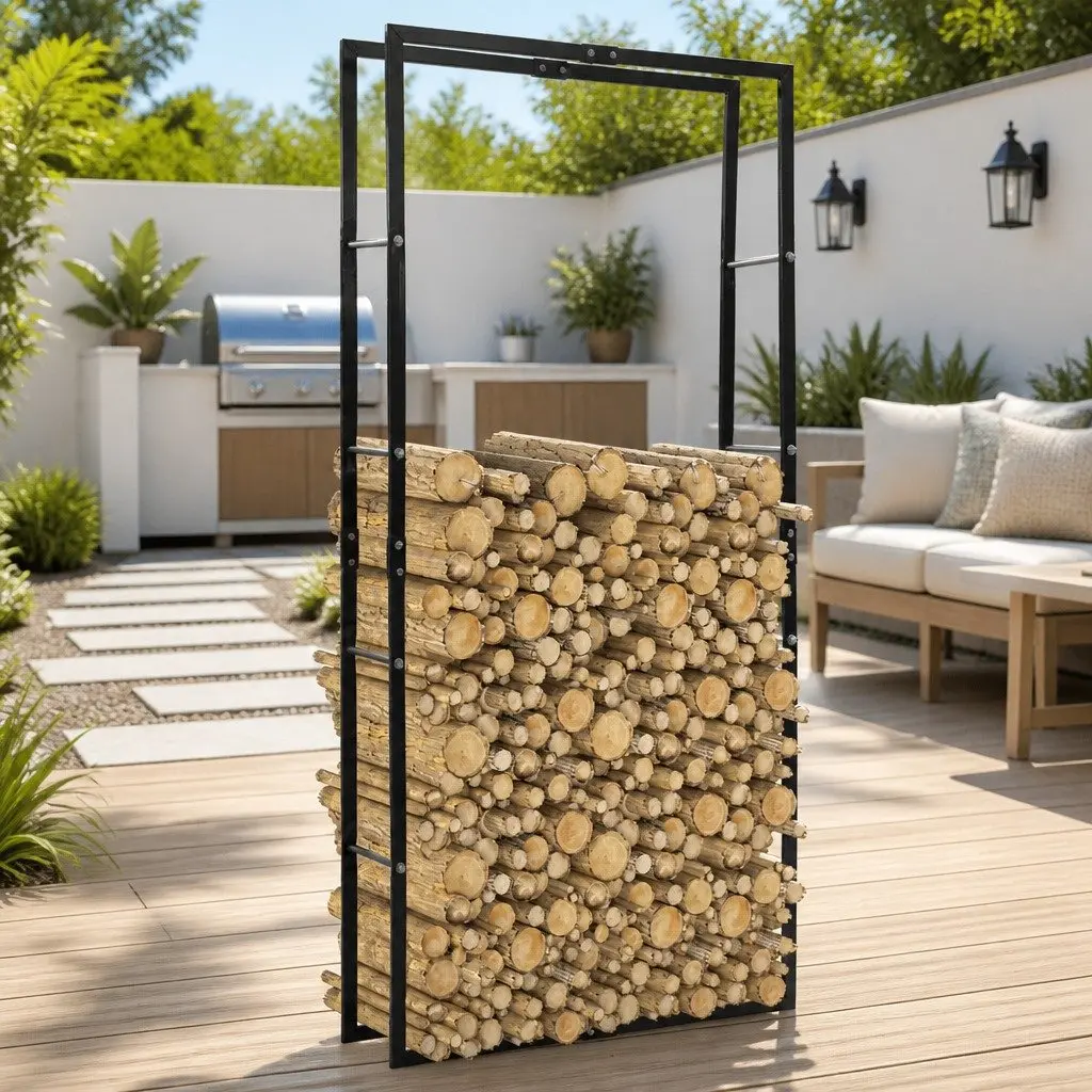 Black Steel Firewood Rack for Easy Access