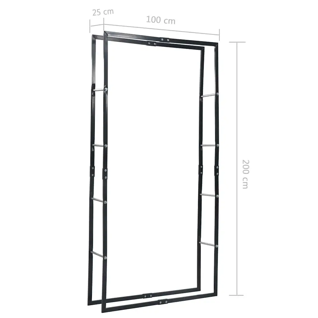 Firewood Rack Log Holder Storage Heavy-duty Steel 100 x 25 x 200 cm Black