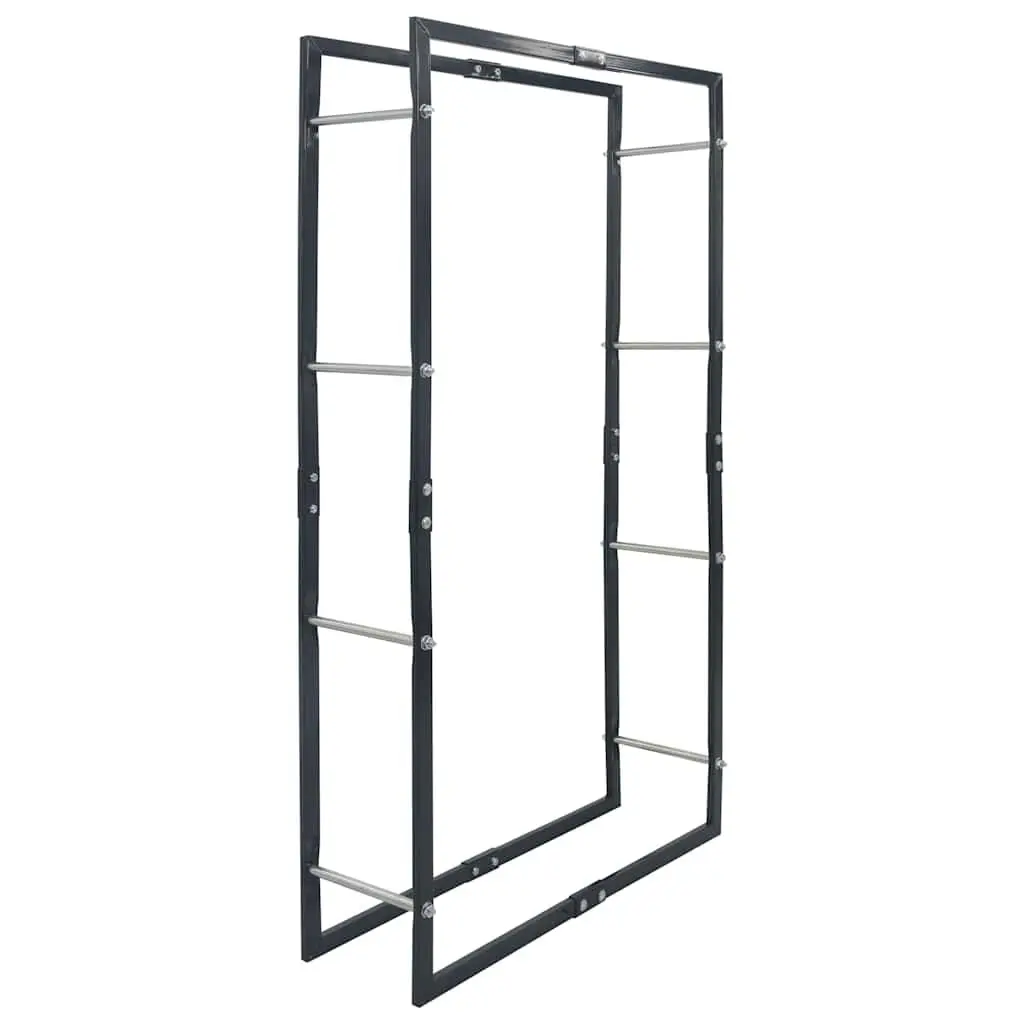 Firewood Rack Log Storage Holder Tall Black Steel