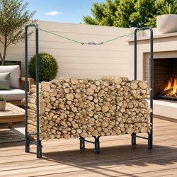 Firewood Rack Storage Holder Grey Steel Log Stand Heavy Duty Outdoor Indoor