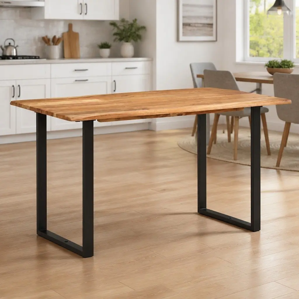 Dining Table Kitchen Room 140x70x76 cm Brown Wooden Industrial Rustic