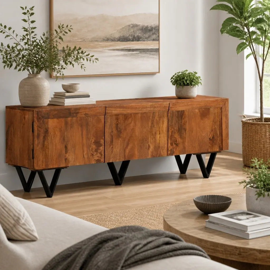 TV Cabinet 140x30x46 cm Solid Mango Wood Brown Living Room Furniture Storage