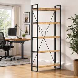 Reliable 5-Tier Bookcase Made from Solid Mango Wood
