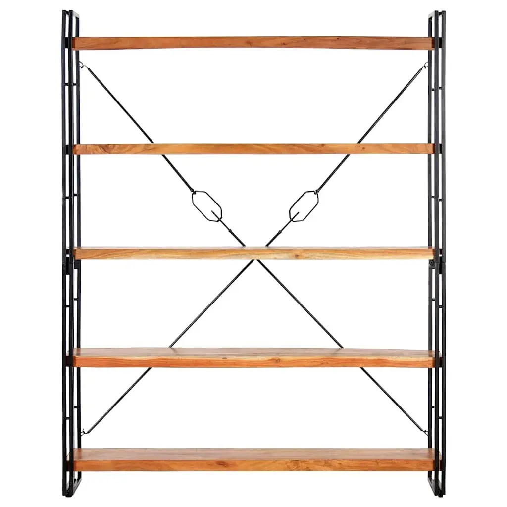 5-Tier Bookcase Storage 140x30x180cm Solid Acacia Wood Brown Industrial Steel Frame