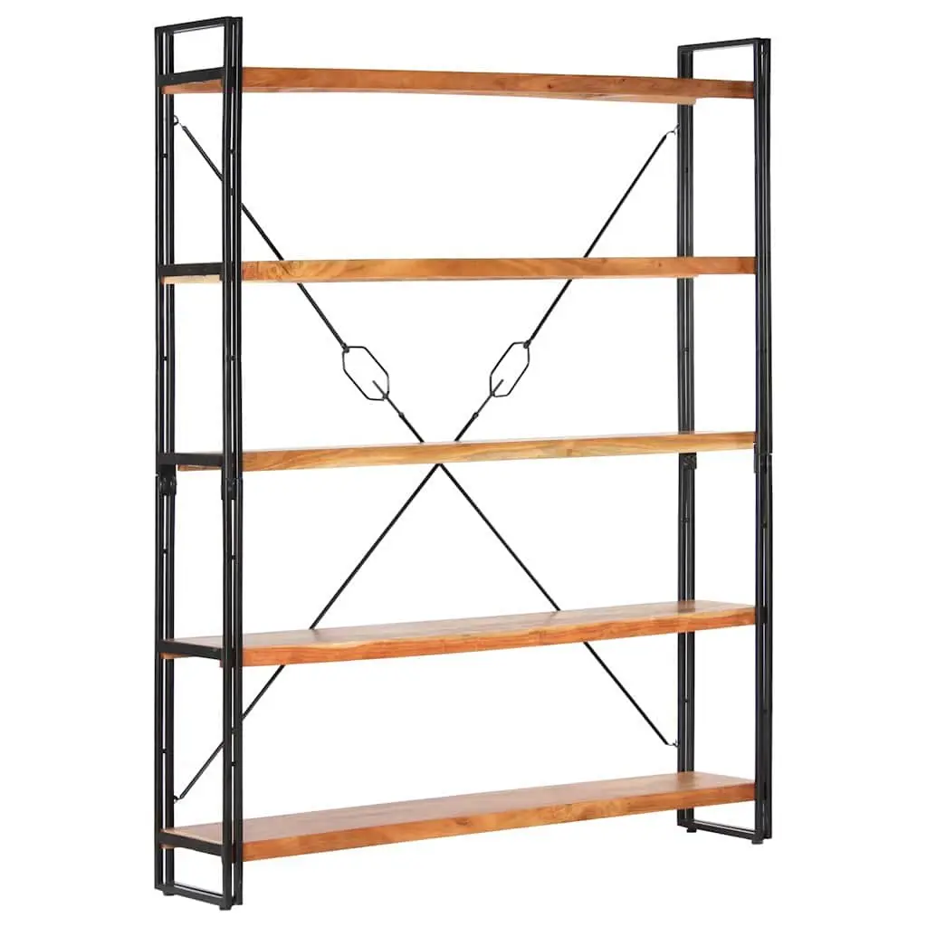 5-Tier Bookcase Storage 140x30x180cm Solid Acacia Wood Brown Industrial Steel Frame