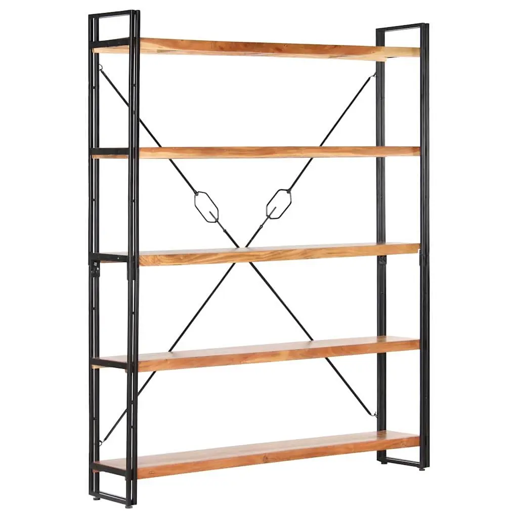 5-Tier Bookcase Storage 140x30x180cm Solid Acacia Wood Brown Industrial Steel Frame