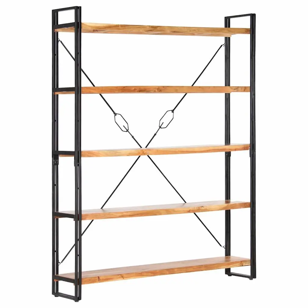 5-Tier Bookcase Storage 140x30x180cm Solid Acacia Wood Brown Industrial Steel Frame