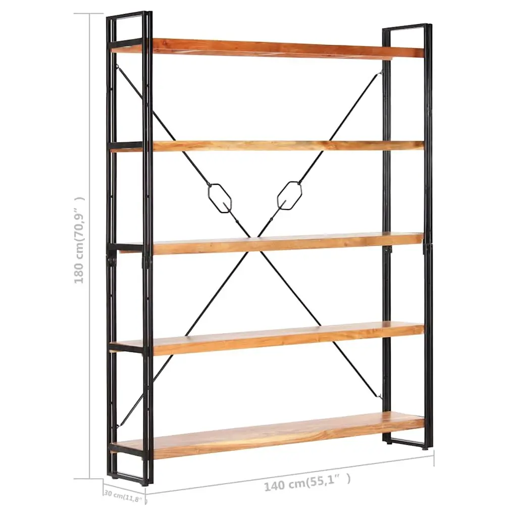 5-Tier Bookcase Storage 140x30x180cm Solid Acacia Wood Brown Industrial Steel Frame