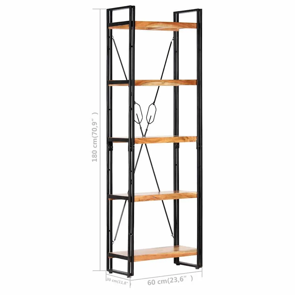 5-Tier Bookcase Storage 60x30x180 cm Solid Acacia Wood Brown Industrial Shelving Unit