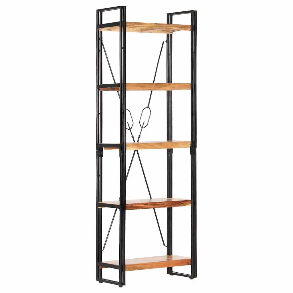 5-Tier Bookcase Storage 60x30x180 cm Solid Acacia Wood Brown Industrial Shelving Unit