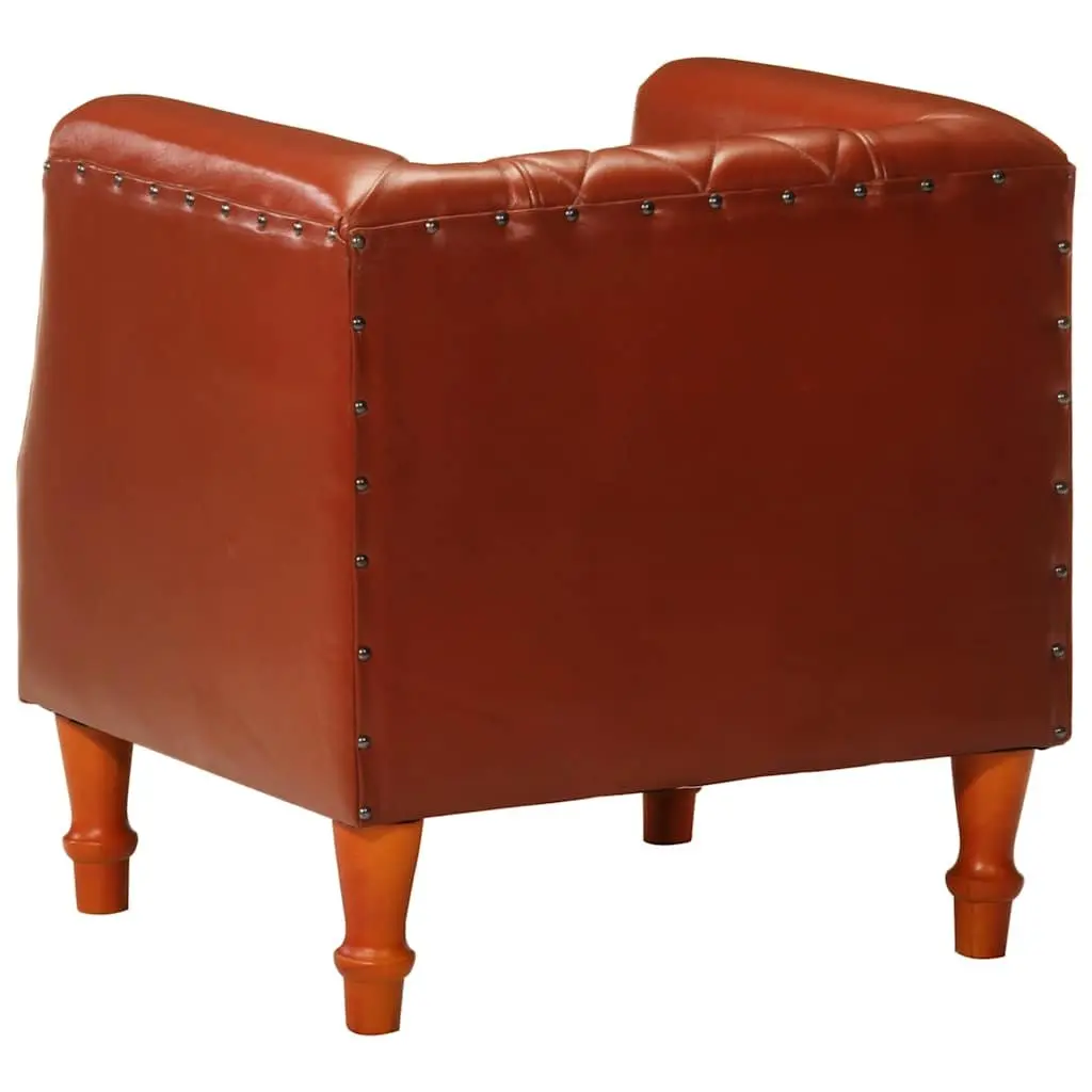 Tub Chair Brown Goat Leather Armchair Living Room Lounge Seat Padded Comfort