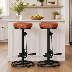 Bar Stools 2 pcs Brown Goat Leather Bicycle Pedal Footrest Industrial Design