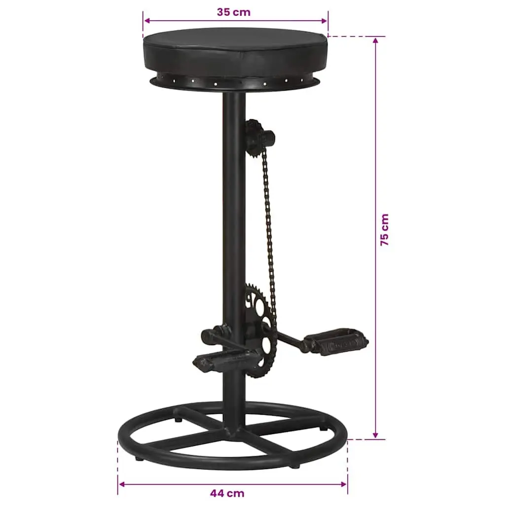 Bar Stools 2 pcs Black Leather Bicycle Pedal Footrest Industrial Design Seating