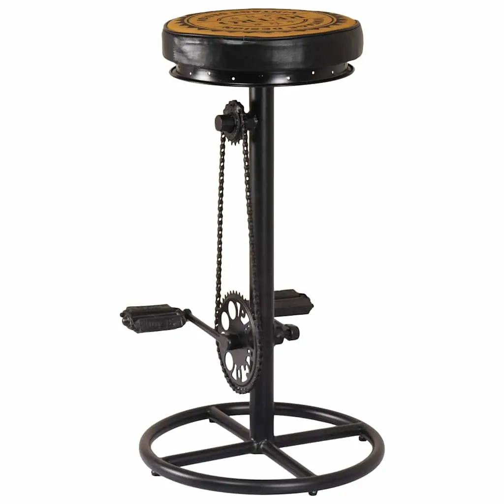 Bar Stools Real Leather Upholstered Seating Bicycle Pedal Footrest Set of 2 Brown