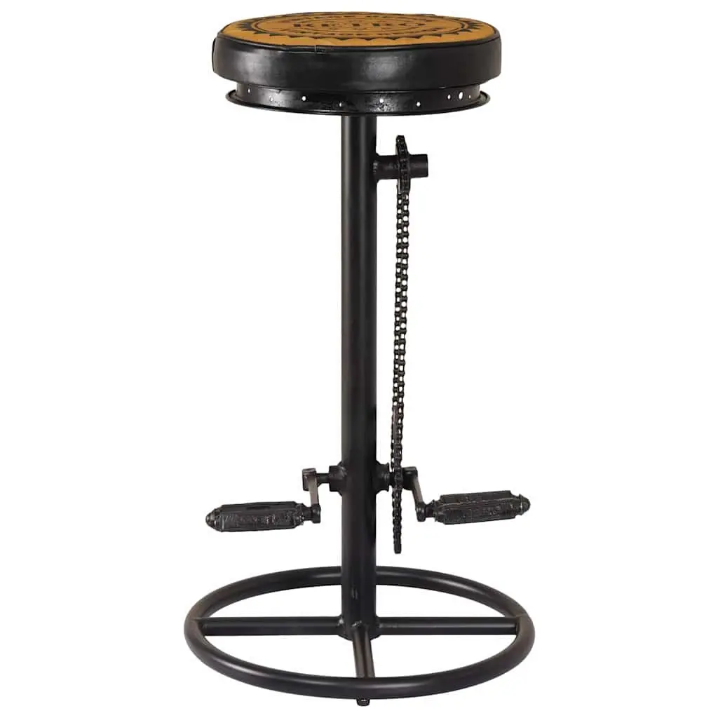Bar Stools Real Leather Upholstered Seating Bicycle Pedal Footrest Set of 2 Brown