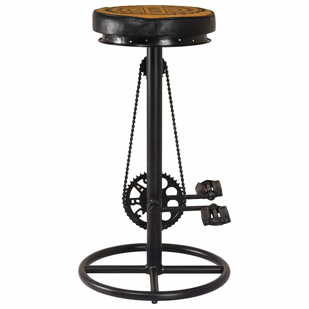 Bar Stools Real Leather Upholstered Seating Bicycle Pedal Footrest Set of 2 Brown