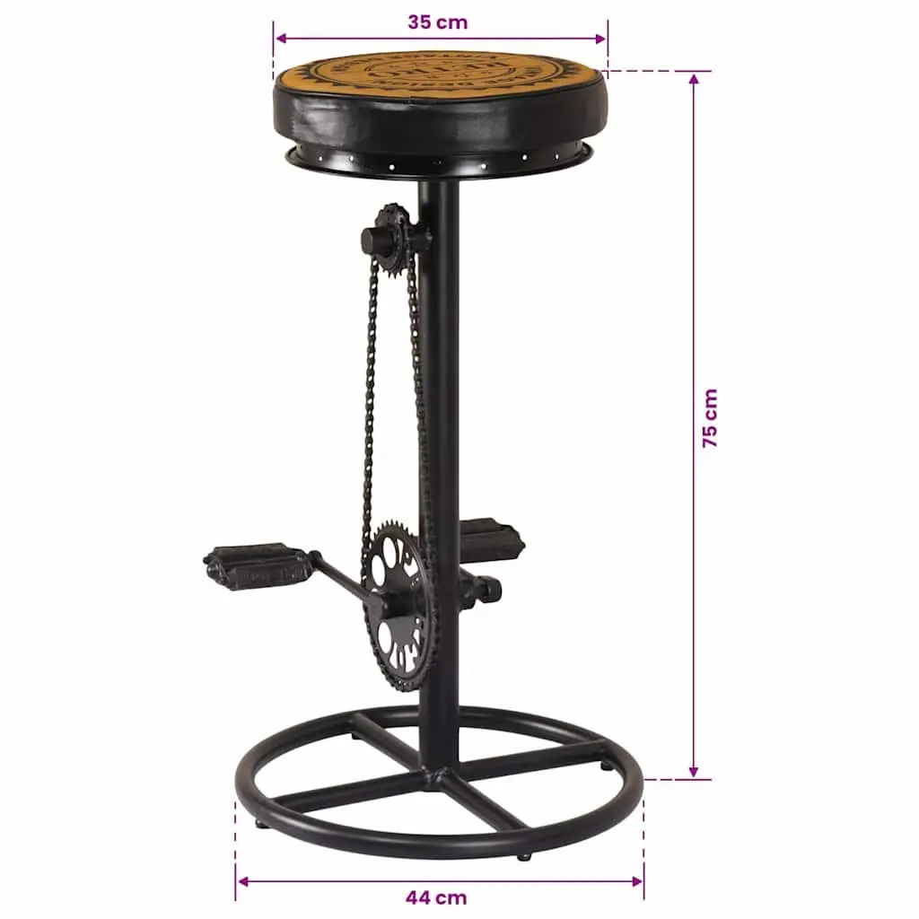 Bar Stools Real Leather Upholstered Seating Bicycle Pedal Footrest Set of 2 Brown
