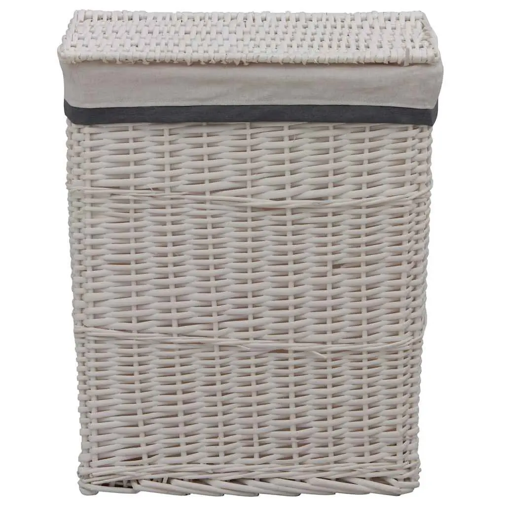 Laundry Basket White Woven Willow Sturdy Durable Storage