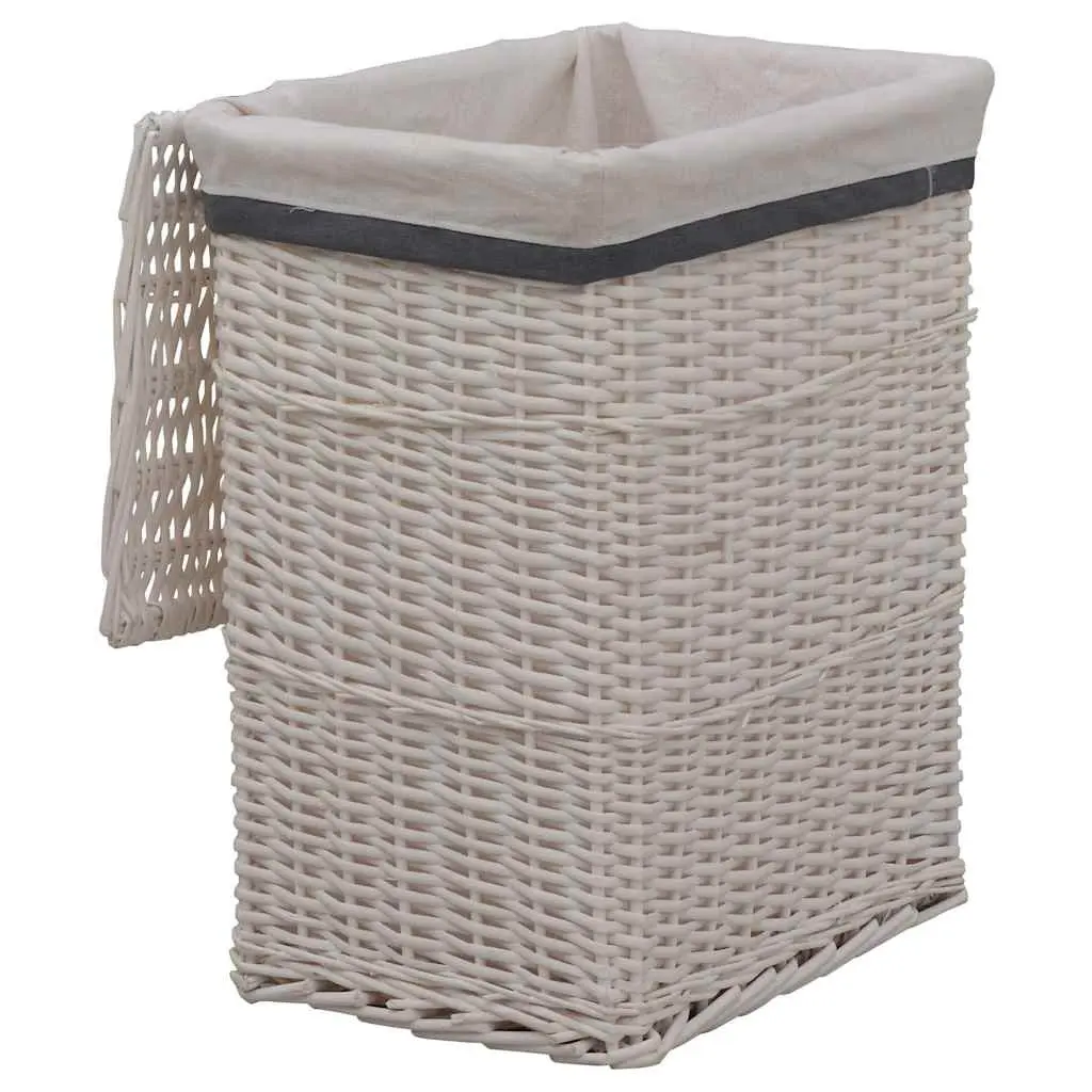 Laundry Basket White Woven Willow Sturdy Durable Storage