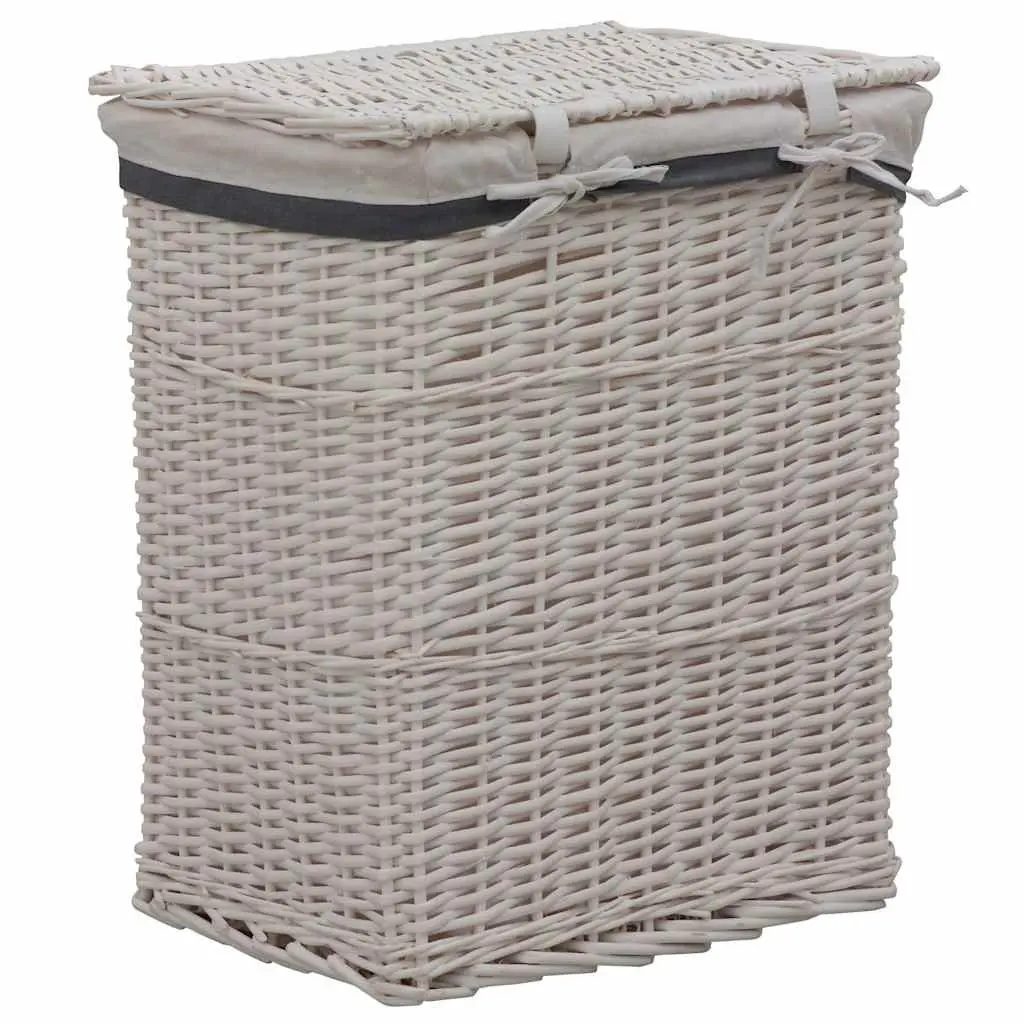 Laundry Basket White Woven Willow Sturdy Durable Storage