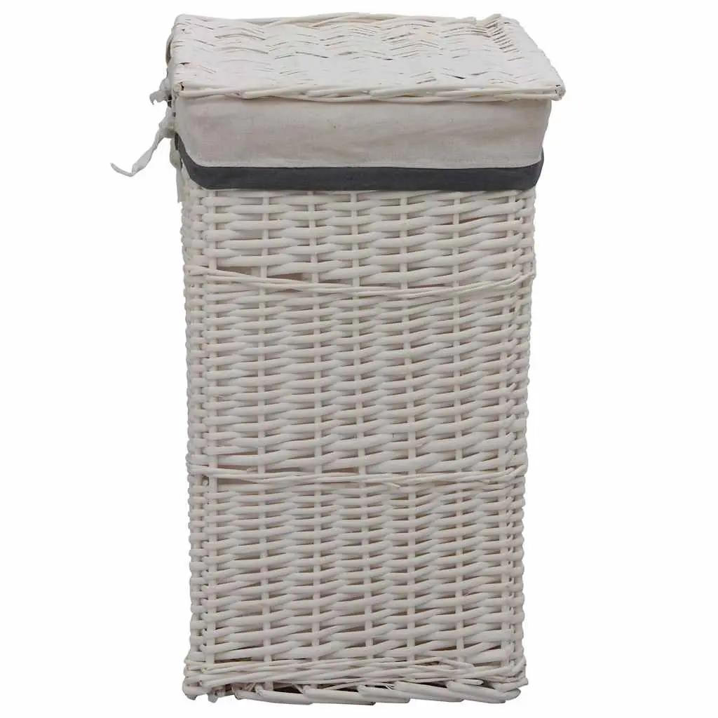 Laundry Basket White Woven Willow Sturdy Durable Storage