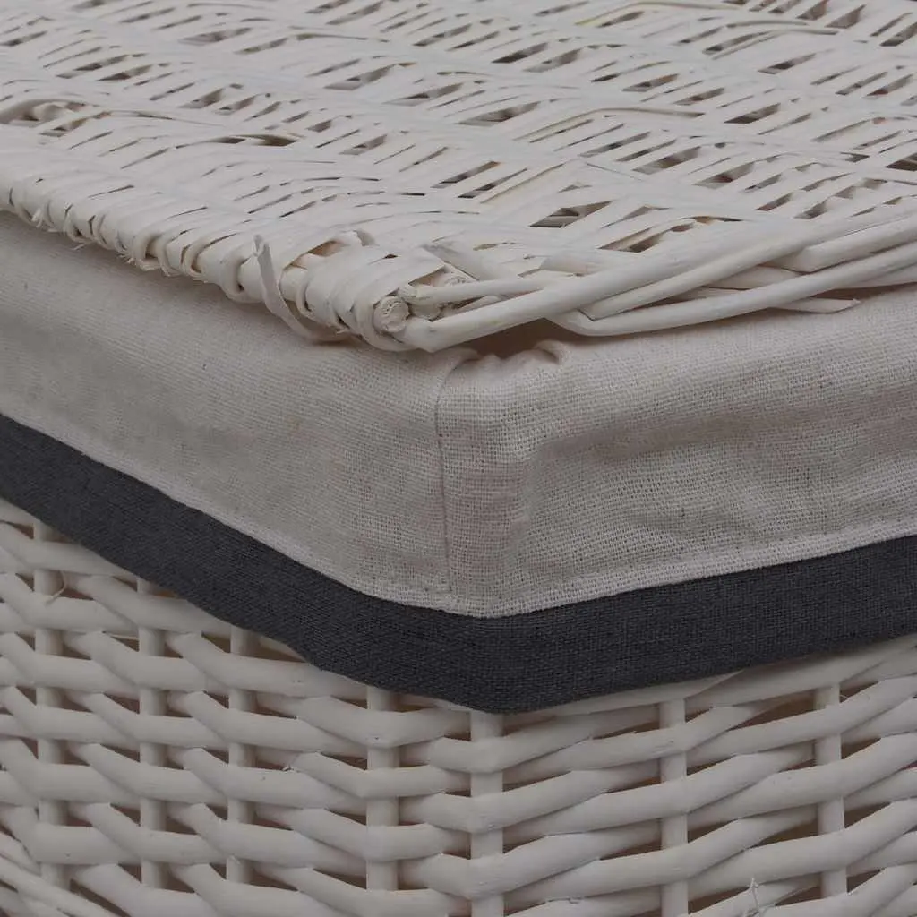 Laundry Basket White Woven Willow Sturdy Durable Storage