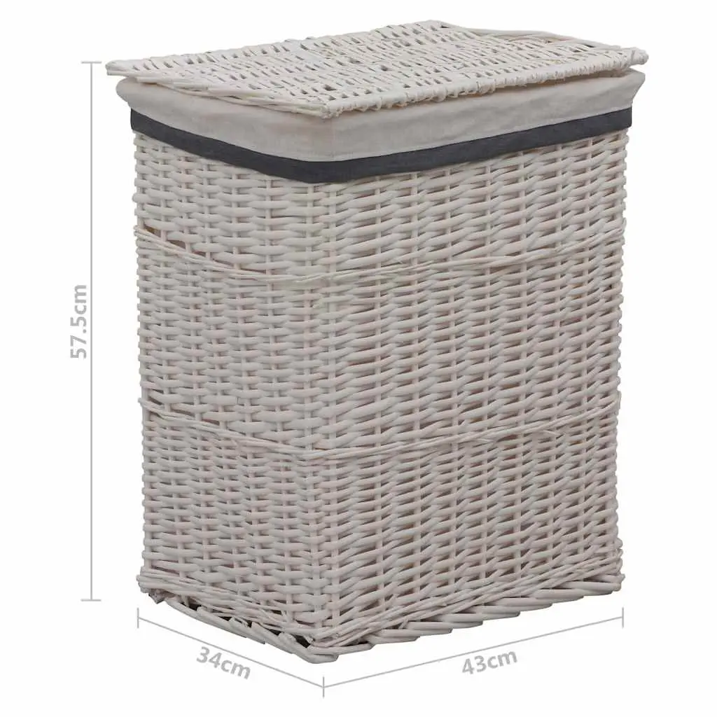 Laundry Basket White Woven Willow Sturdy Durable Storage