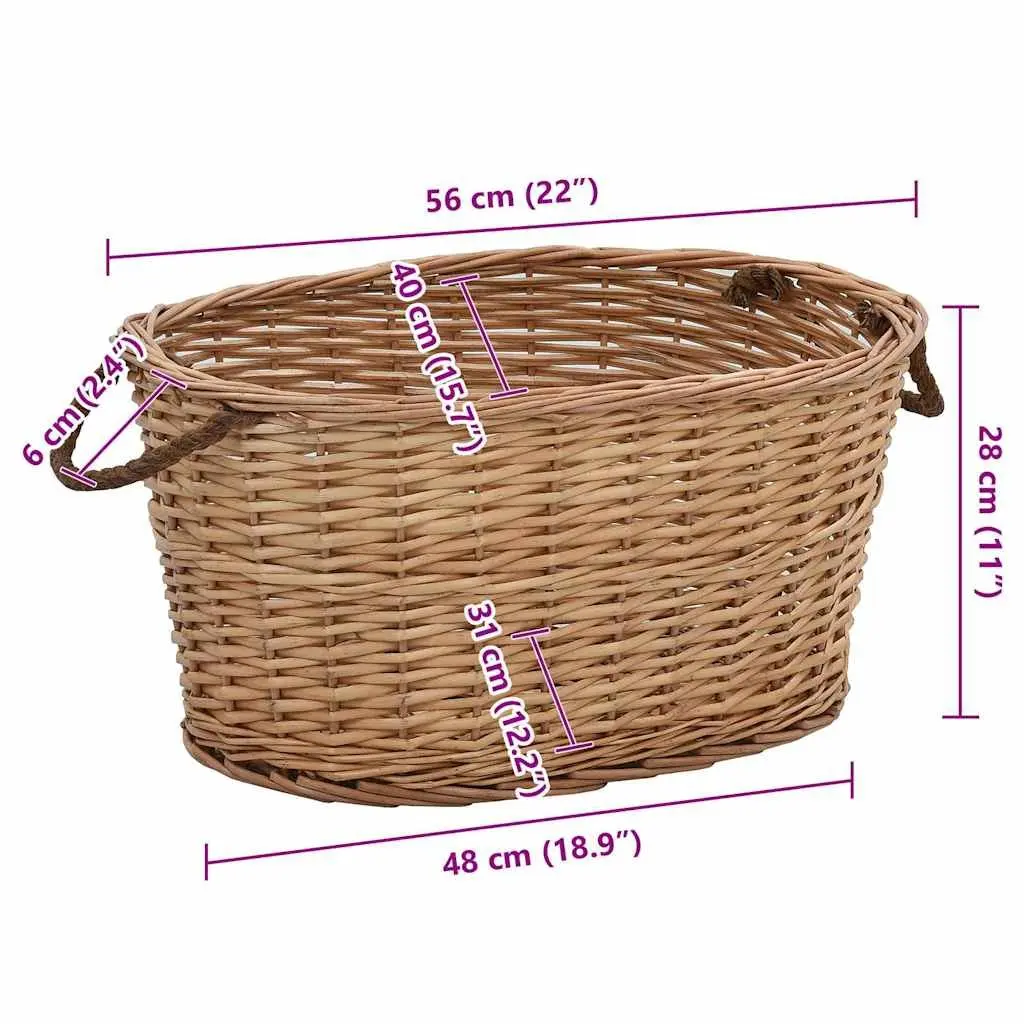 Firewood Basket Rustic Willow Storage Log Carrier 56 x 40 x 28 cm Brown