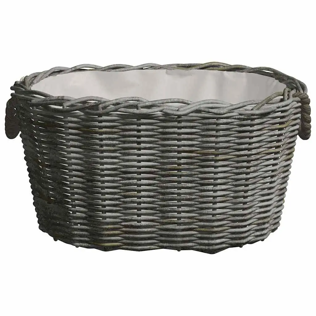 Grey Wicker Firewood Basket with Easy Carry Handles