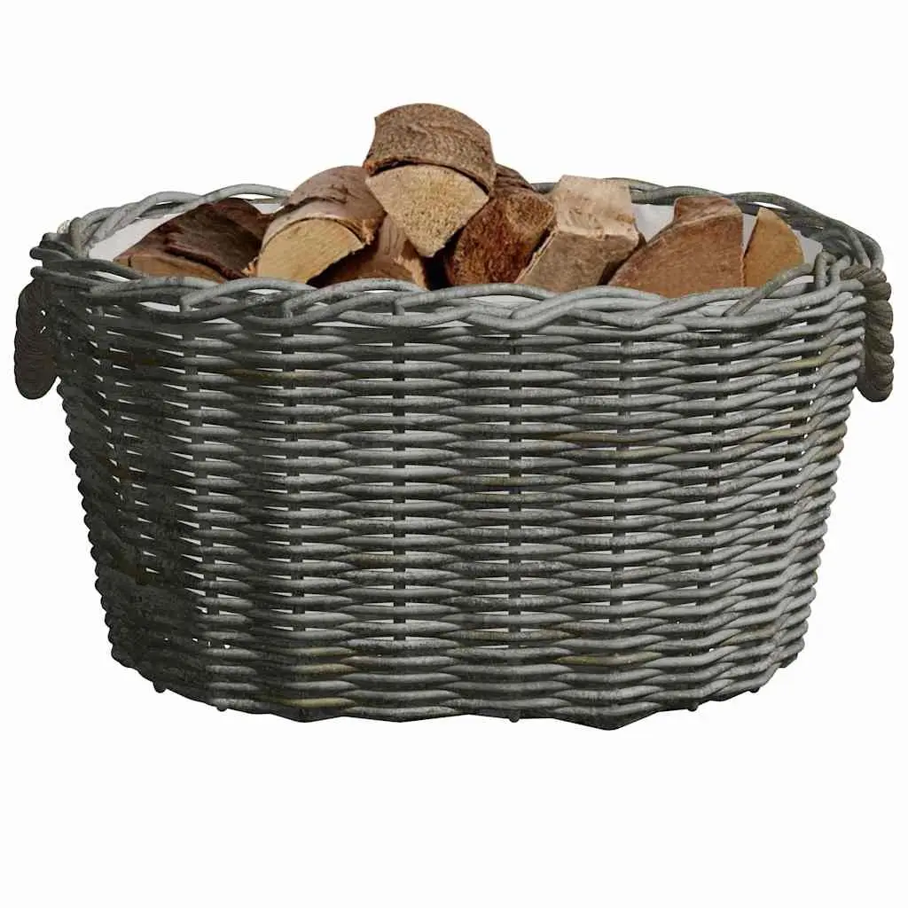 Grey Wicker Firewood Basket with Easy Carry Handles