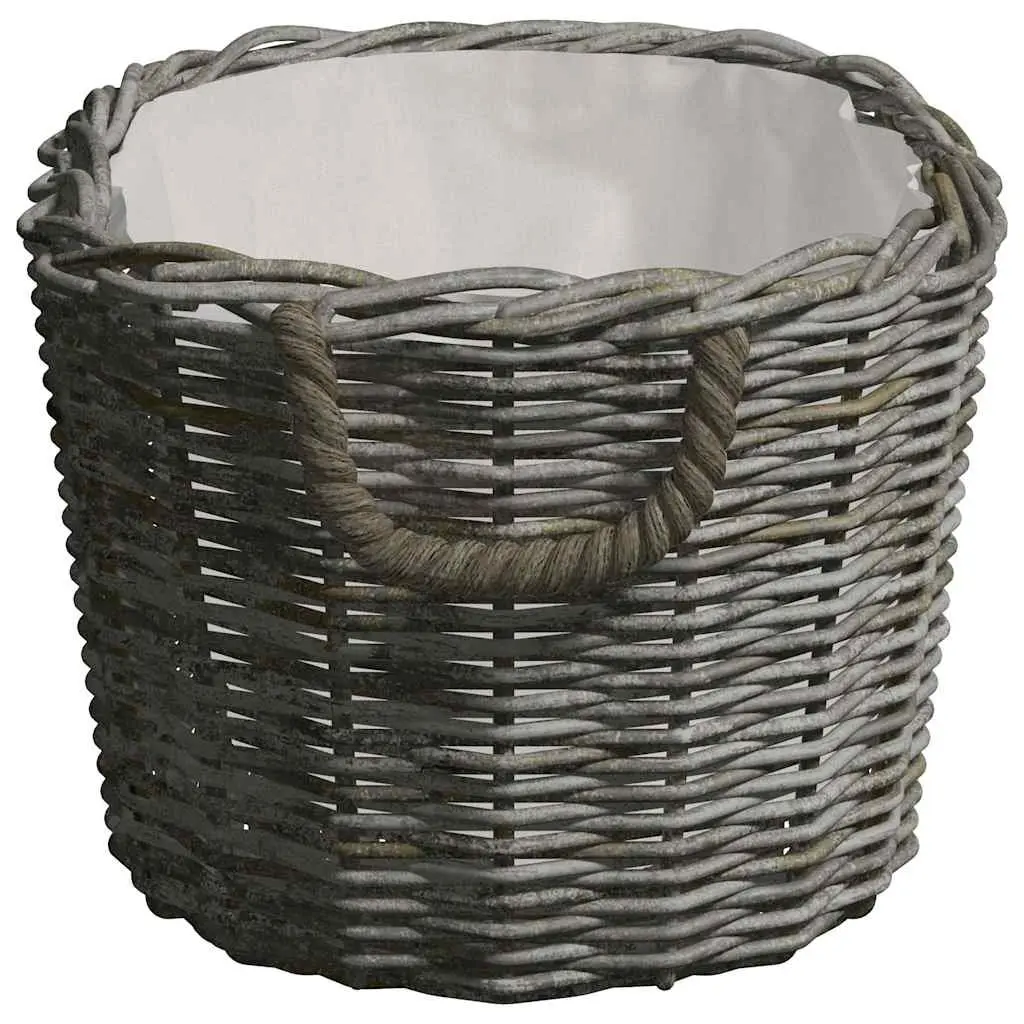 Grey Wicker Firewood Basket with Easy Carry Handles