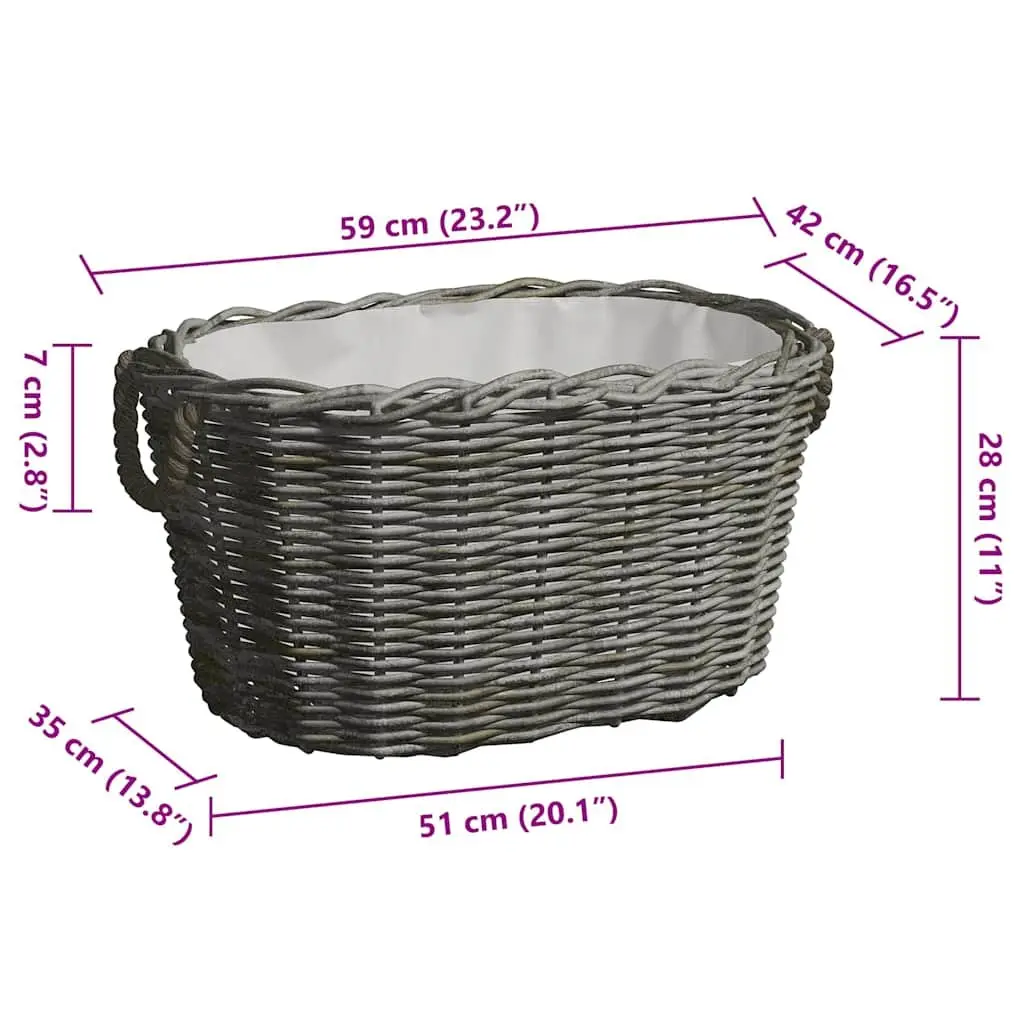 Grey Wicker Firewood Basket with Easy Carry Handles