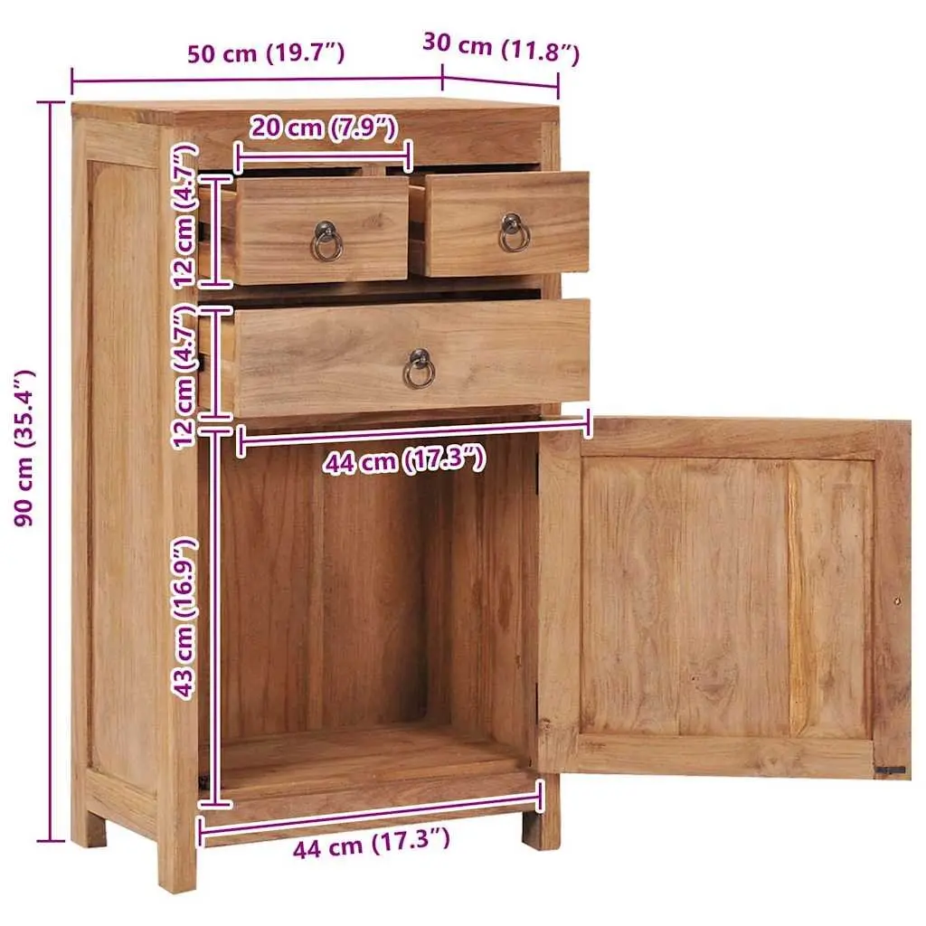 Sideboard Cabinet Storage 50x30x90 cm Solid Teak Wood Rustic Brown