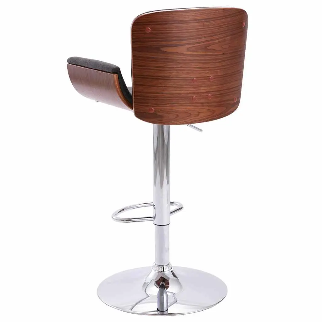 Padded Bar Stool Adjustable Height Grey Fabric Wooden Metal Frame Footrest