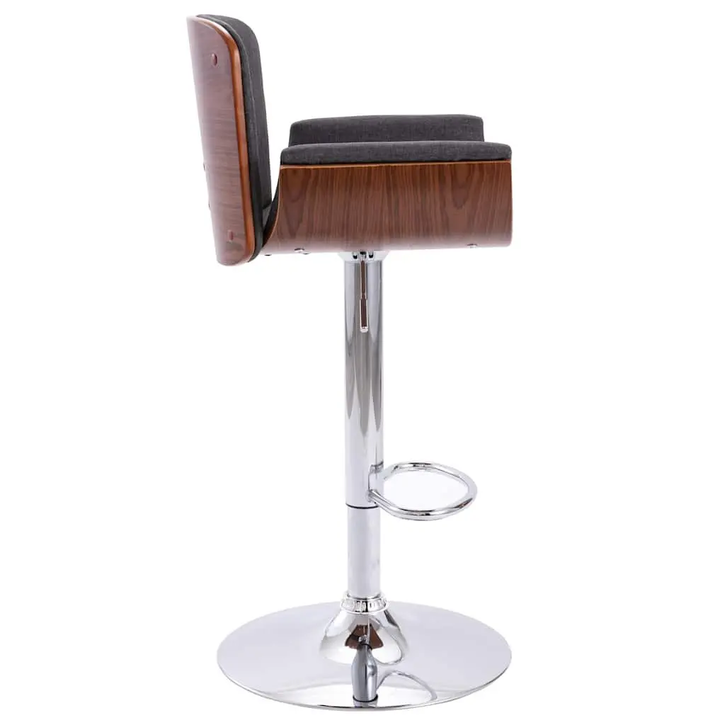 Padded Bar Stool Adjustable Height Grey Fabric Wooden Metal Frame Footrest