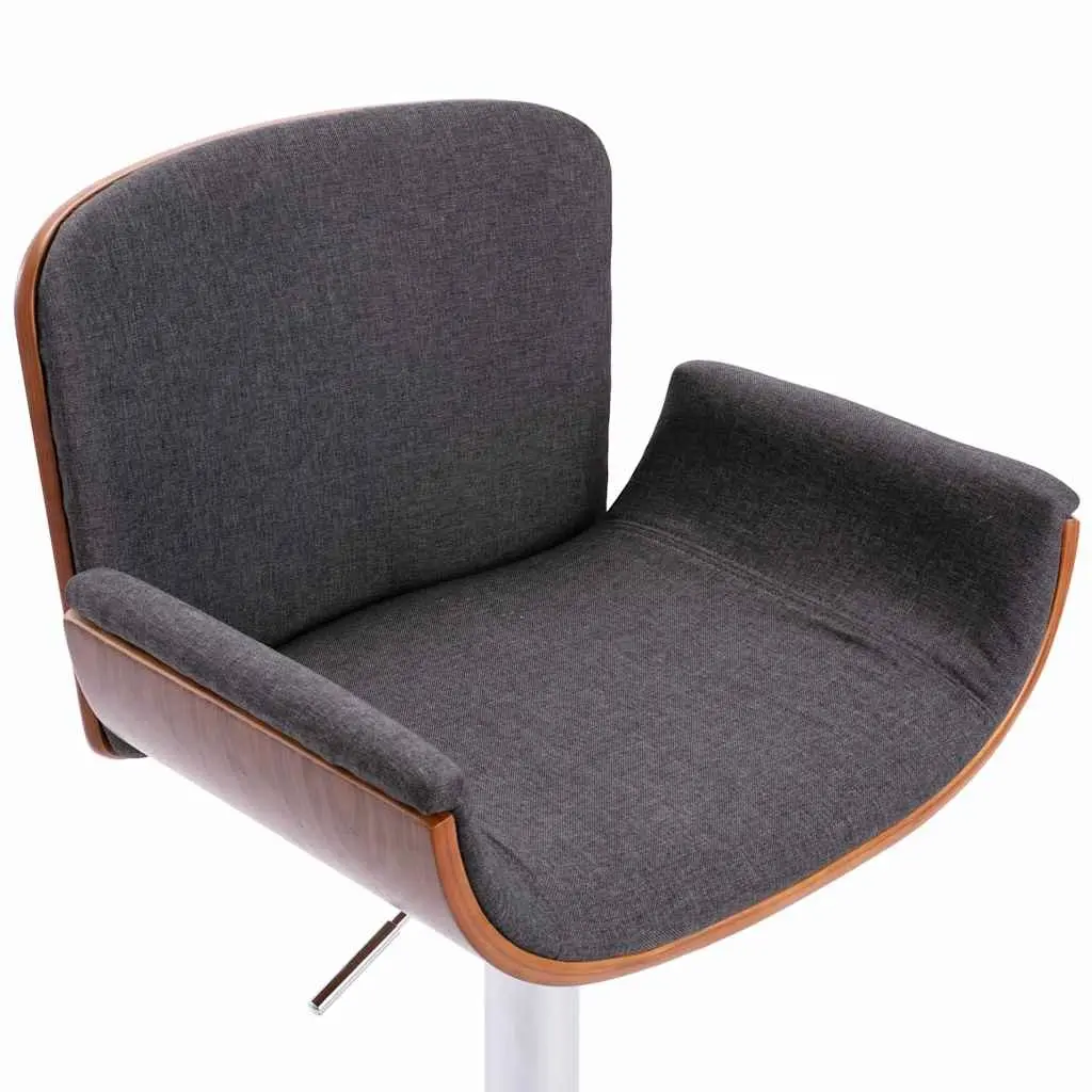 Padded Bar Stool Adjustable Height Grey Fabric Wooden Metal Frame Footrest