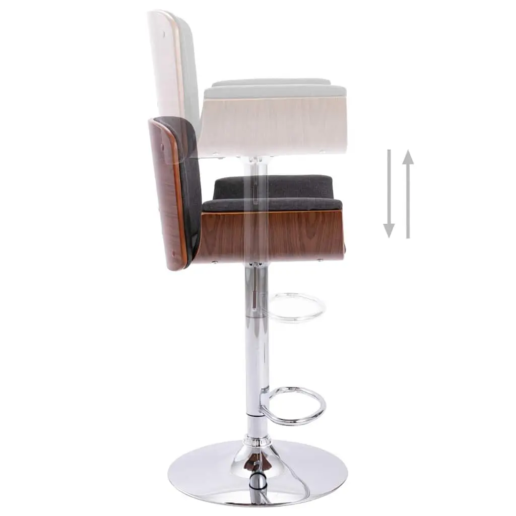 Padded Bar Stool Adjustable Height Grey Fabric Wooden Metal Frame Footrest