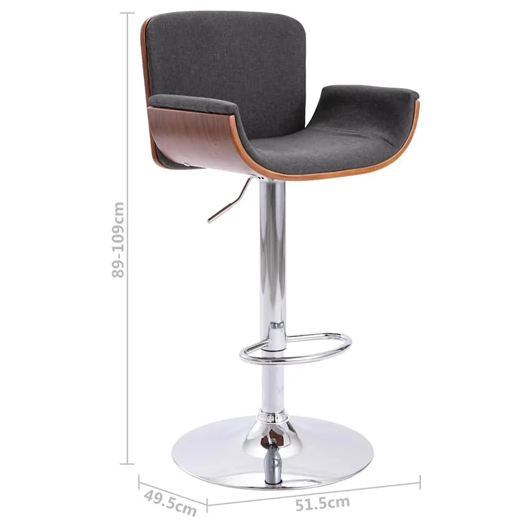 Padded Bar Stool Adjustable Height Grey Fabric Wooden Metal Frame Footrest