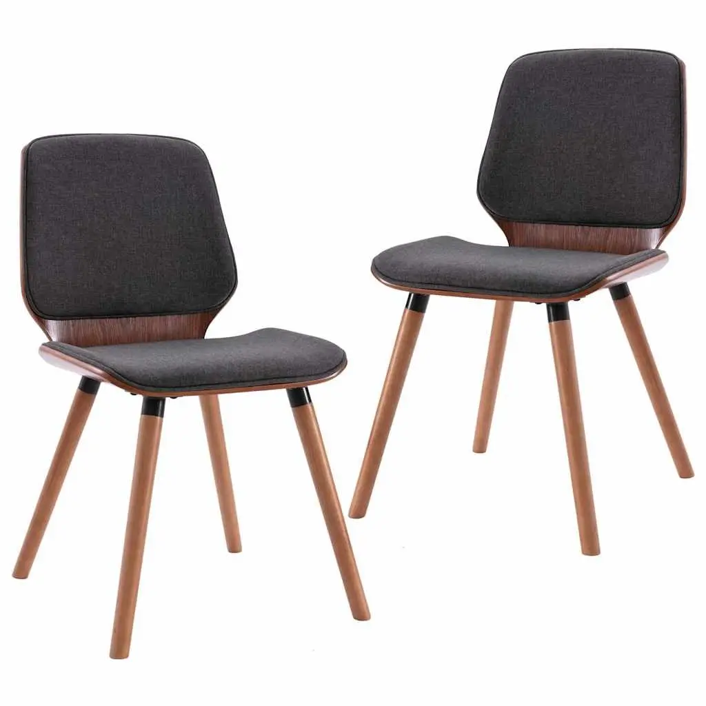 Dining Chairs Set 2 pcs Grey Fabric Upholstered Wood Frame Kitchen Room Seating