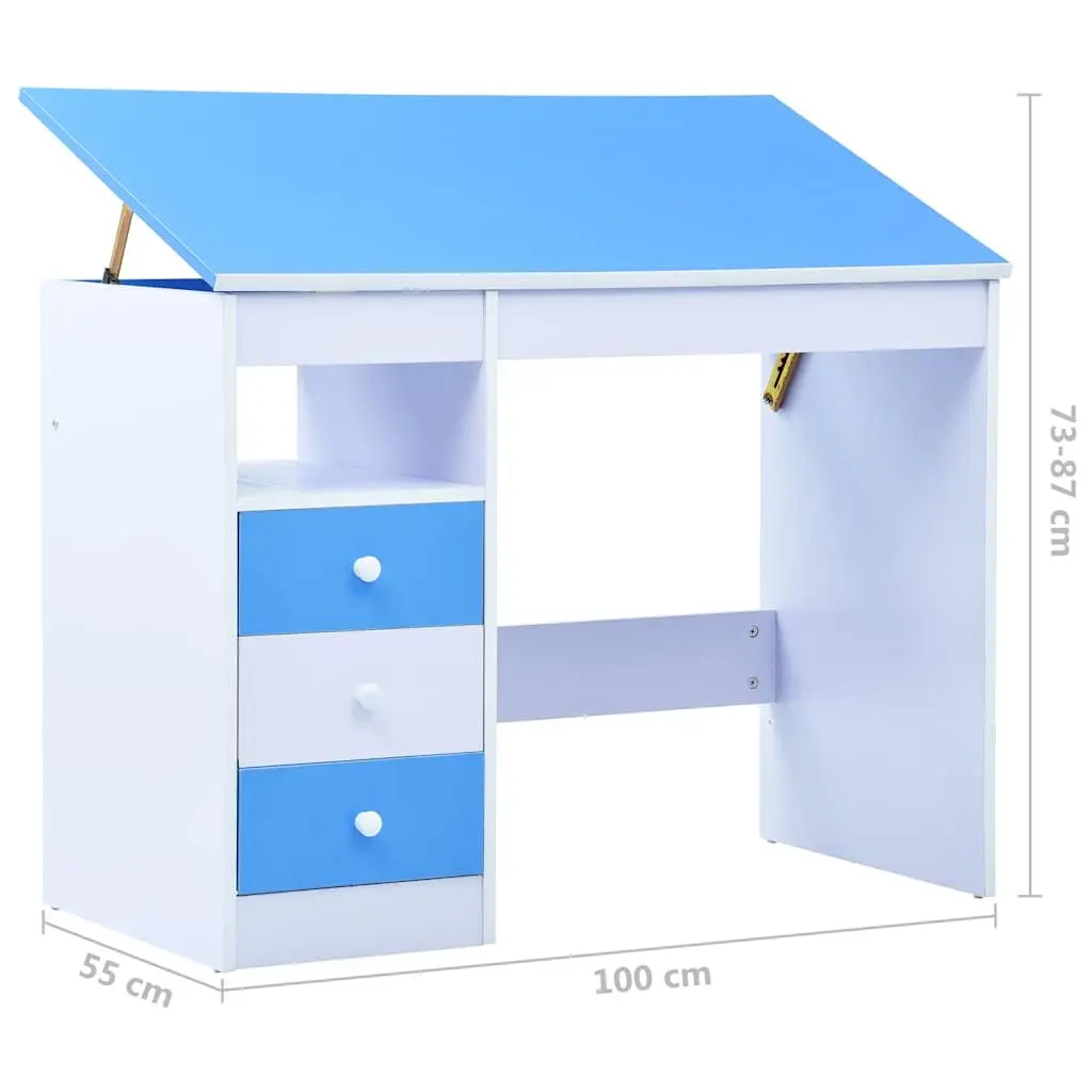Children's Art Drafting Table Tiltable Study Desk Blue White