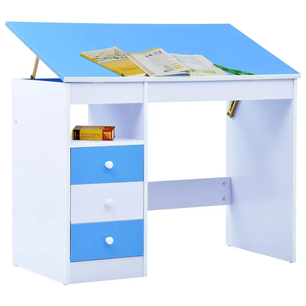 Children's Art Drafting Table Tiltable Study Desk Blue White