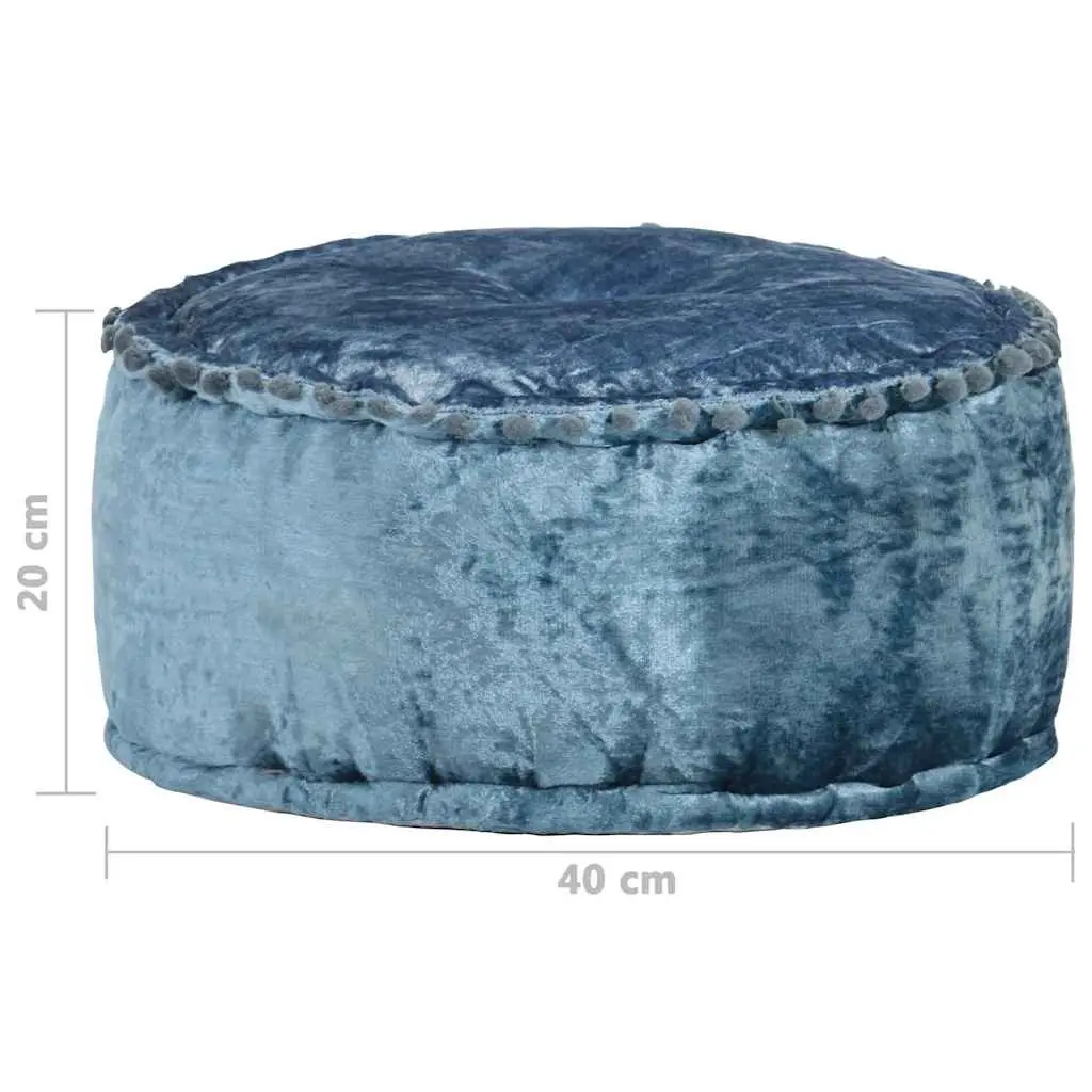 Round Pouffe Footrest Ottoman 40x20cm Blue Velvet