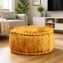 Comfortable Mustard Yellow Round Pouffe - 40x20 cm